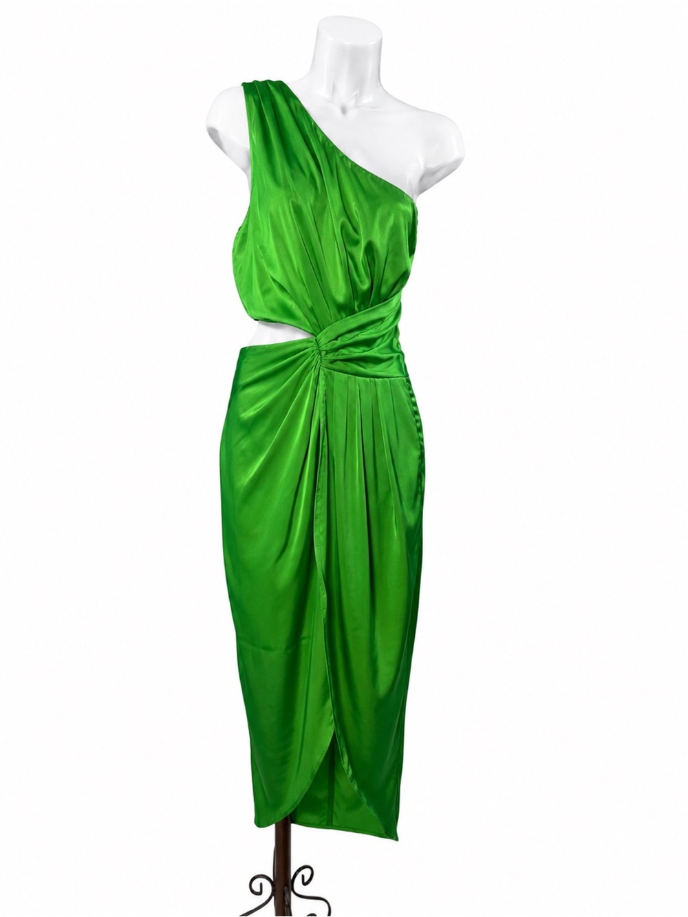 DO+BE One-Shoulder Emerald Green Satin Twist Dress| NWT